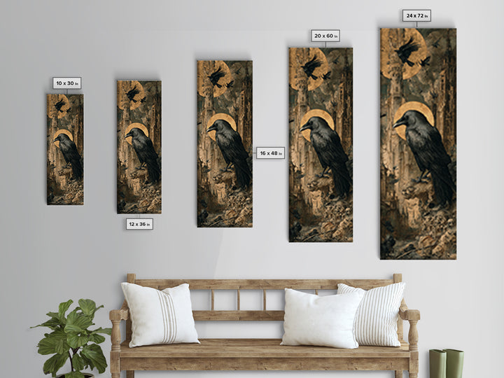 Ravens And Ruins, Dark Renaissance Art, Tall Narrow Wall Art, Gothic Horror Wall Art, Framed Canvas Print, Halloween Wall Art