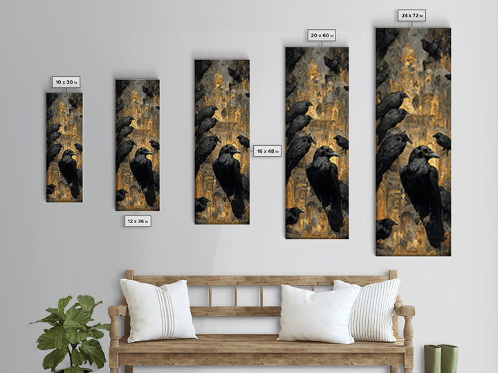 Ravens And Ruins, Ornate Symbolist Art, Tall Narrow Wall Art, Dark Fantasy Wall Art, Framed Canvas Print, Halloween Wall Art