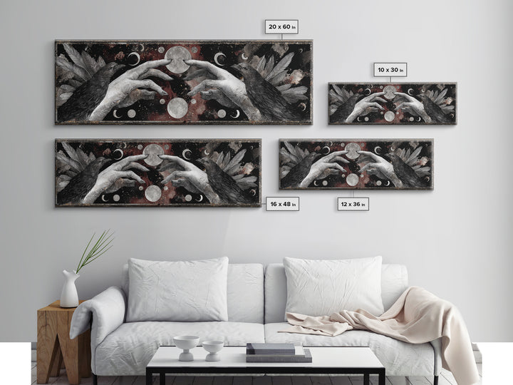 Occult Celestial Hands Framed Canvas Print, Dark Art, Living Room Decor, Fine Art, Nocturne, Luxury Decor, Textured Painting, DAR-3x1-12