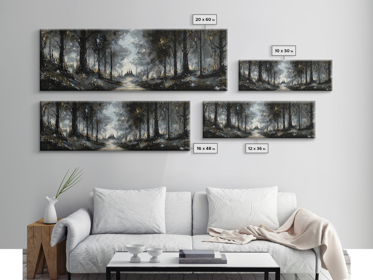 Moonlit Forest Path Canvas Print, Dark Art, Luxury Decor, Living Room Decor, Fine Art, Nocturne, Art Print, Digital Art, DAR-3x1-19