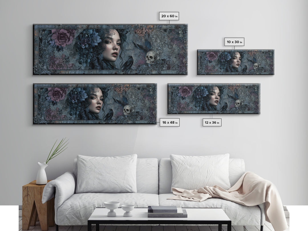 Gothic Woman Portrait Canvas Print, Dark Art, Weird Art, Living Room Decor, Fine Art, Nocturne, Textured Painting, DAR-3x1-20