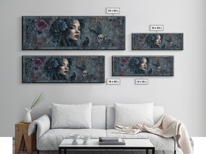 Gothic Woman Portrait Canvas Print, Dark Art, Weird Art, Living Room Decor, Fine Art, Nocturne, Textured Painting, DAR-3x1-20