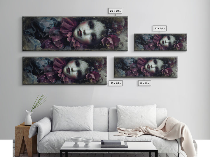 Cracked Porcelain Doll Portrait Framed Canvas Print, Dark Art, Contemporary Art, Living Room Decor, Fine Art, Nocturne, DAR-3x1-63