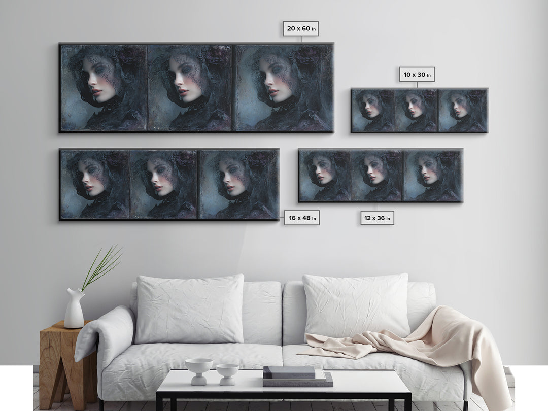 Gothic Woman Portrait Canvas Print, Dark Art, Art Print, Living Room Decor, Nocturne, Halloween Art, Unique Wall Decor, DAR-3x1-92