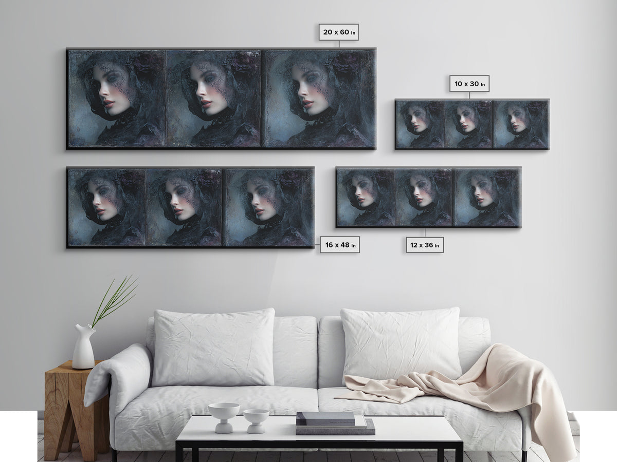 Gothic Woman Portrait Canvas Print, Dark Art, Art Print, Living Room Decor, Nocturne, Halloween Art, Unique Wall Decor, DAR-3x1-92