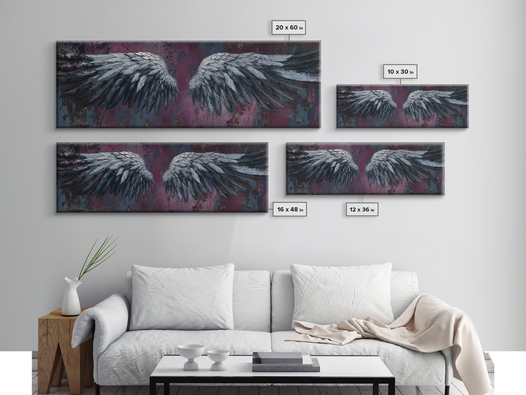 Dark Angel Wings Canvas Print, Dark Art, Art Print, Living Room Decor, Oil Painting, Nocturne, Halloween Art, Unique Wall Decor, DAR-3x1-95
