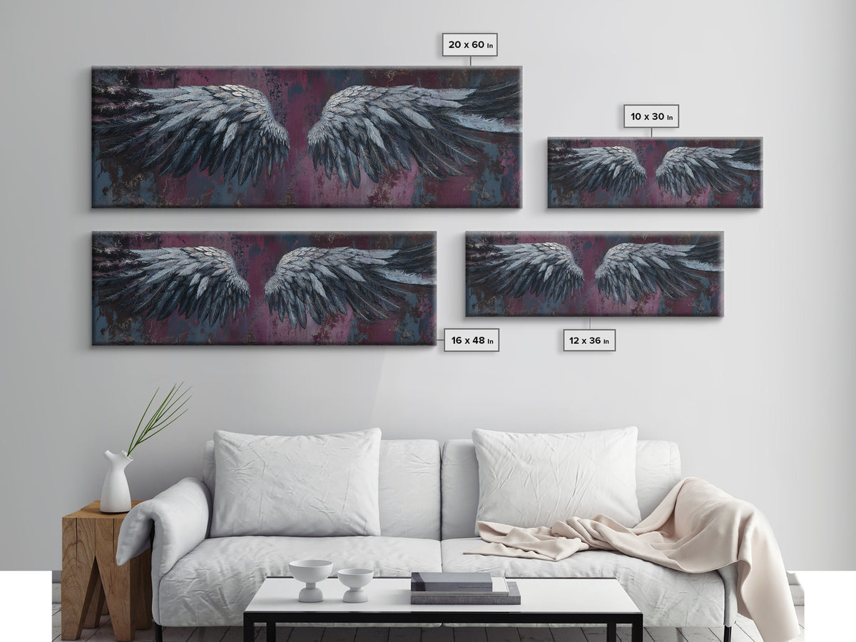 Dark Angel Wings Canvas Print, Dark Art, Art Print, Living Room Decor, Oil Painting, Nocturne, Halloween Art, Unique Wall Decor, DAR-3x1-95