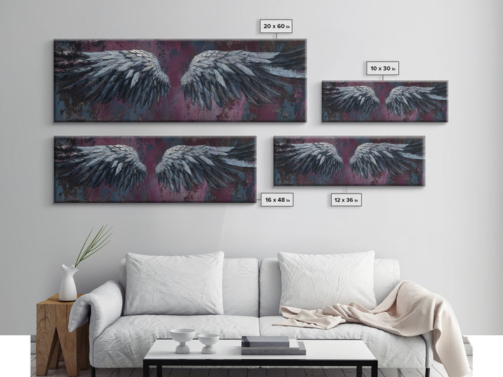 Dark Angel Wings Canvas Print, Dark Art, Art Print, Living Room Decor, Oil Painting, Nocturne, Halloween Art, Unique Wall Decor, DAR-3x1-95