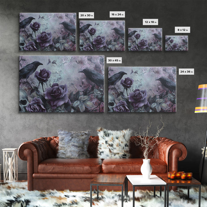 Black Roses Blooming from Cracked Stone Canvas Print, Dark Art, Horror Decor, Living Room Decor, Nocturne, Statement Artwork, DAR-3x2-30