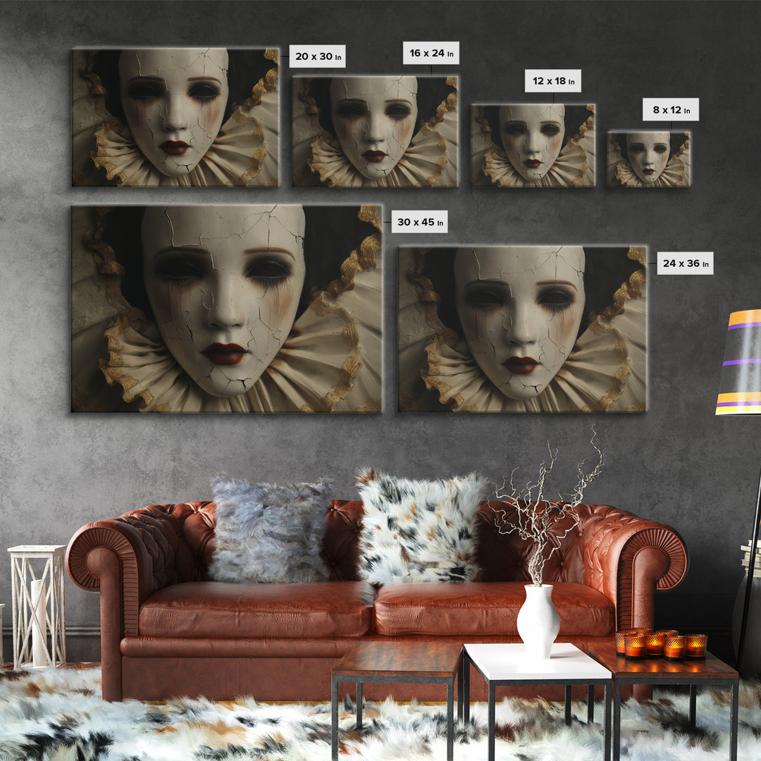 Cracked Porcelain Doll Portrait Canvas Print, Dark Art, Painting, Living Room Decor, Oil Painting, Nocturne, Gothic Wall Art, DAR-3x2-75