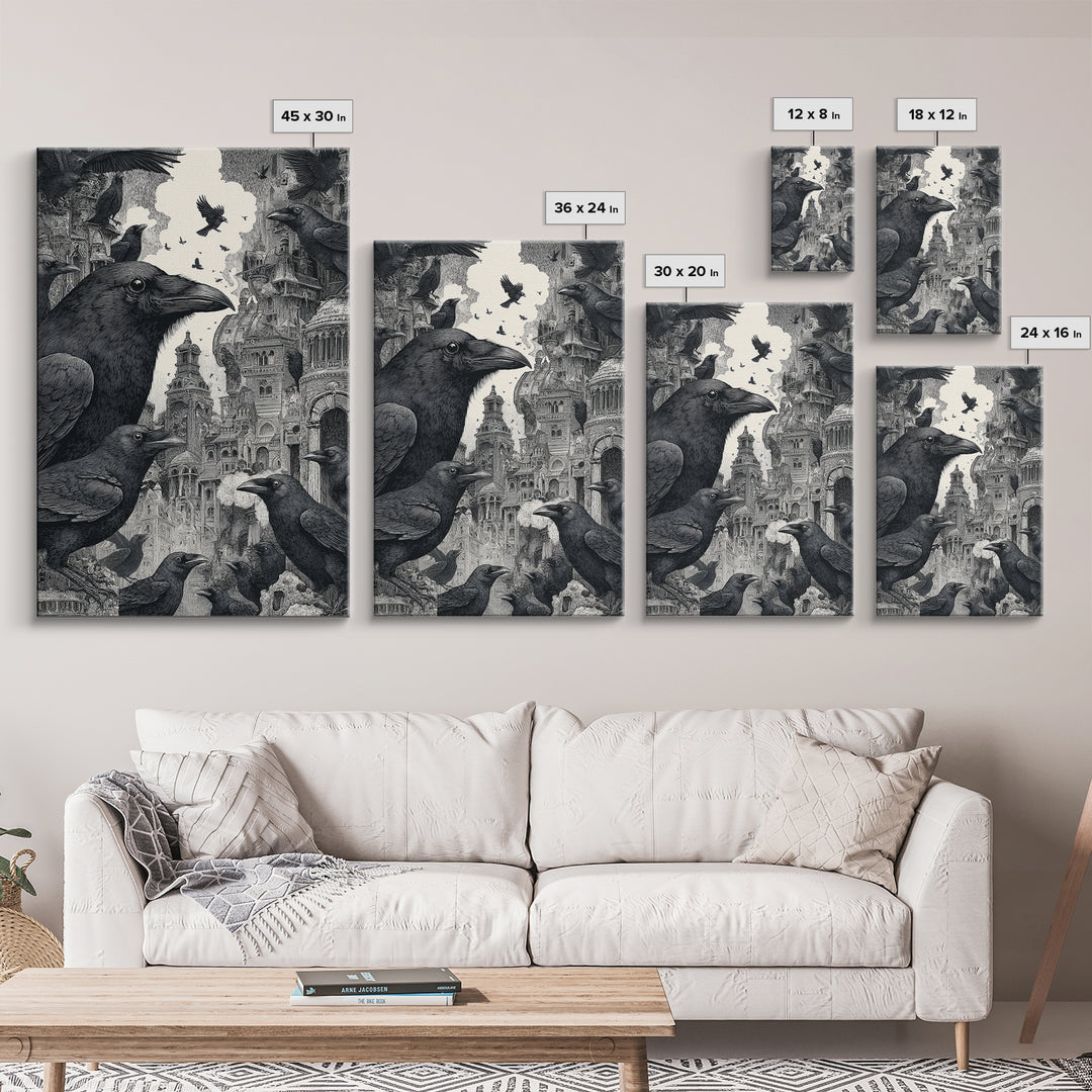 Ravens And Ruins, Victorian Macabre Art, Vertical Wall Art, Dark Halloween Decor, Canvas Print, Halloween Wall Art