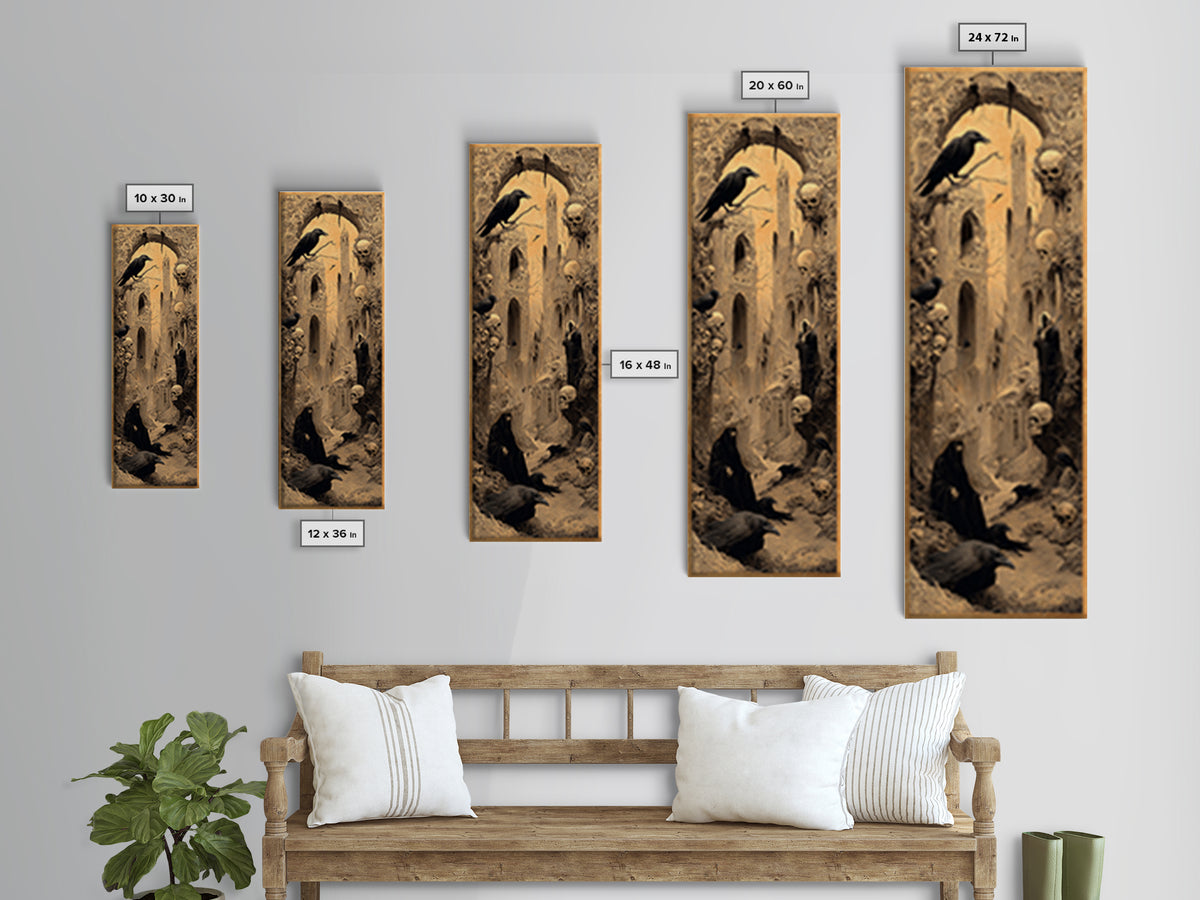 Ravens And Ruins, Surreal Apocalyptic Art, Tall Narrow Wall Art, Dark Halloween Decor, Canvas Print, Halloween Wall Art