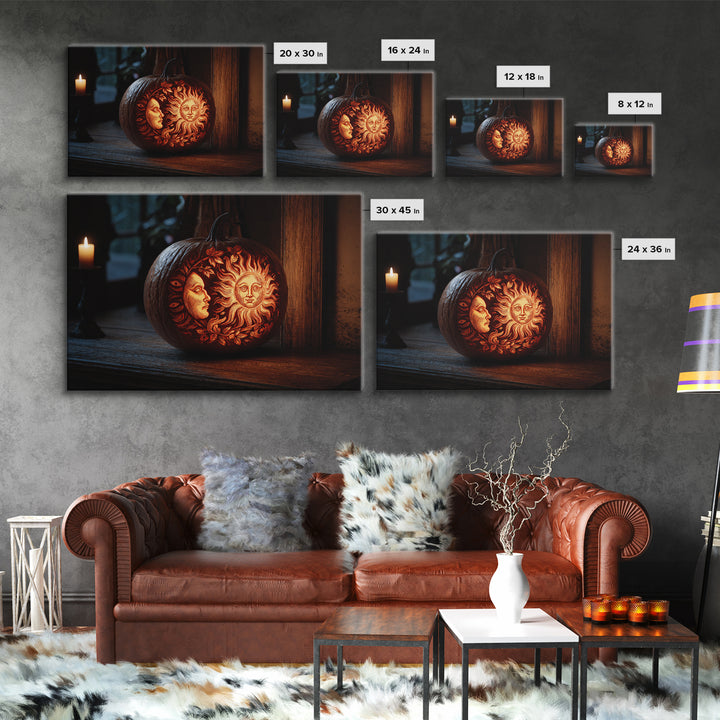 Pumpkins And Moon Phases, Danse Macabre Art, Landscape Wall Art, Macabre Wall Art, Canvas Print, Halloween Wall Art