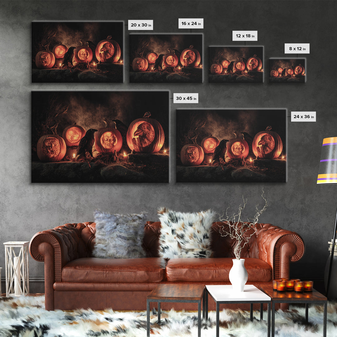 Pumpkins And Moon Phases, Baroque Witchcraft Art, Landscape Wall Art, Dark Fantasy Wall Art, Canvas Print, Halloween Wall Art