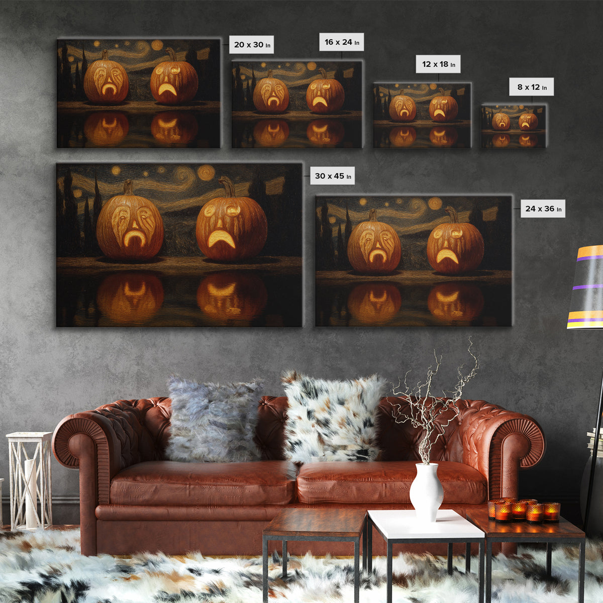 Pumpkins And Moon Phases, Symbolist Gothic Landscape, Landscape Wall Art, Gothic Horror Wall Art, Canvas Print, Halloween Wall Art