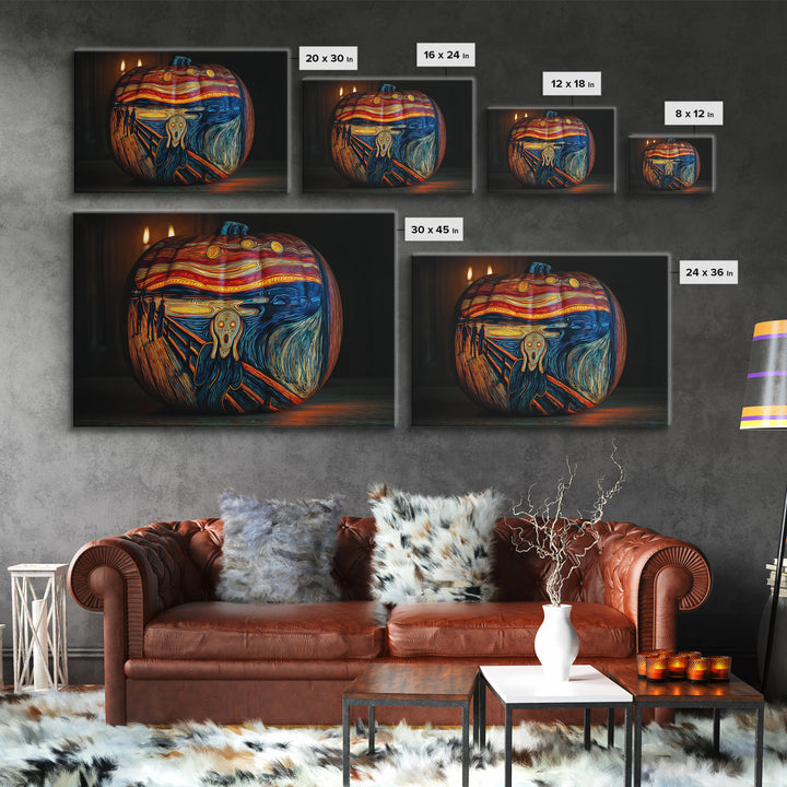 Pumpkins And Moon Phases, Expressionist Gothic Art, Landscape Wall Art, Dark Halloween Decor, Canvas Print, Halloween Wall Art