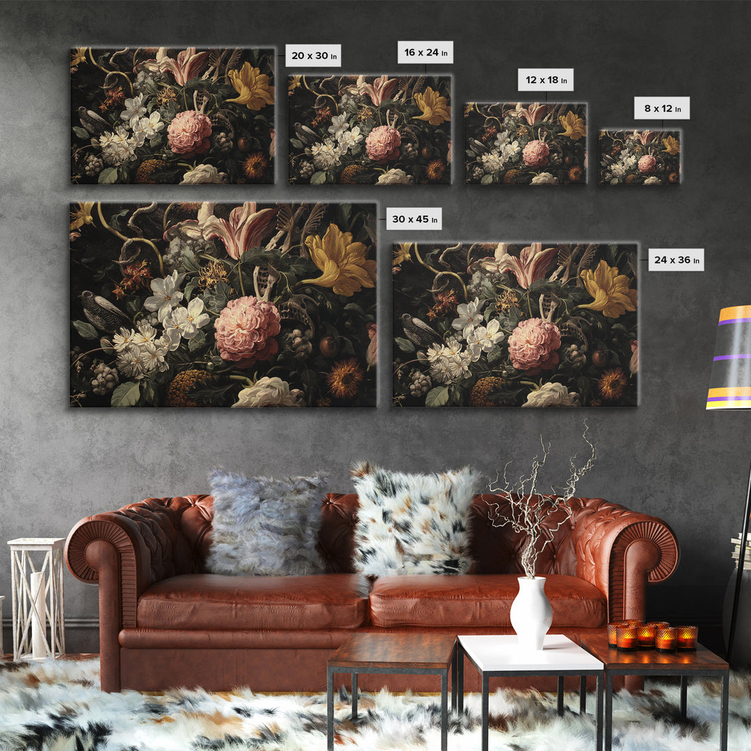 Skeletal Botanicals, Visionary Gothic Art, Landscape Wall Art, Macabre Wall Art, Framed Canvas Print, Halloween Wall Art