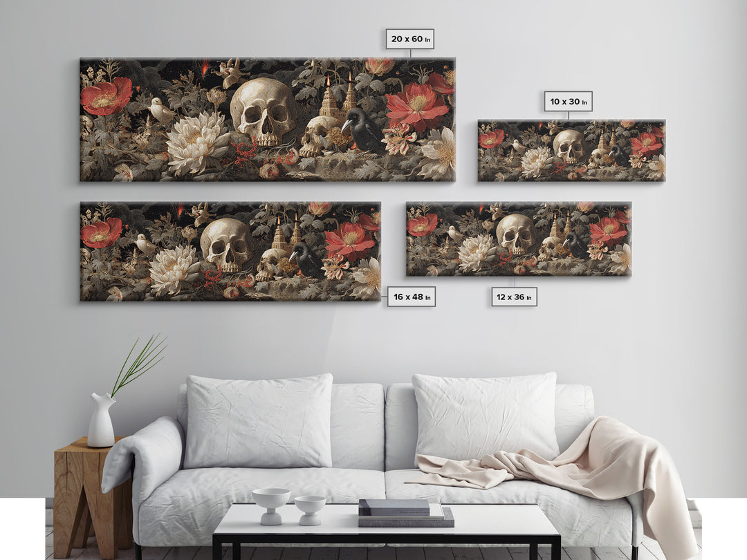 Skeletal Botanicals, Apocalyptic Romantic Art, Extra Wide Wall Art, Macabre Wall Art, Canvas Print, Halloween Wall Art, Halloween Decor