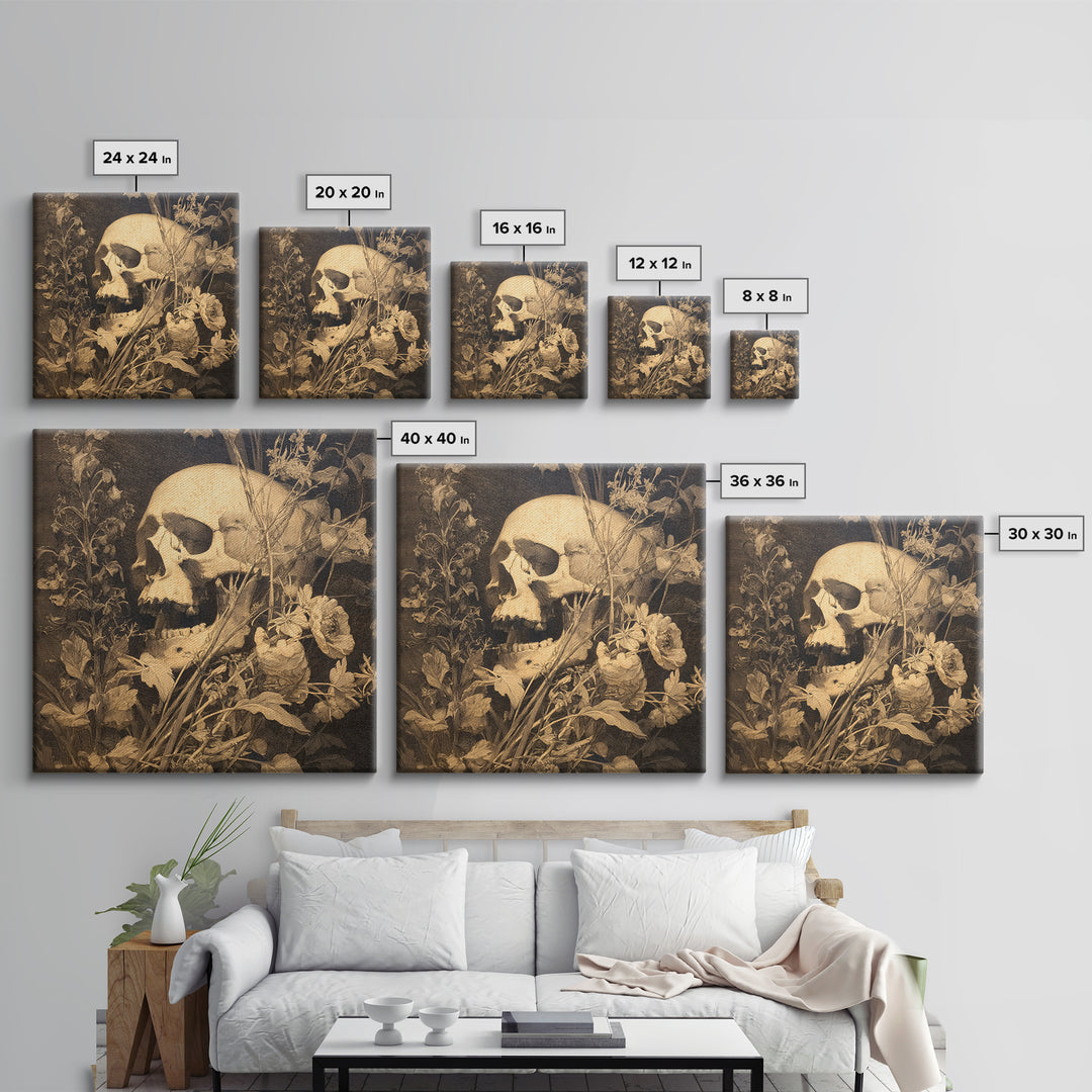 Skeletal Botanicals, Symbolist Dream Art, Square Wall Art, Macabre Wall Art, Framed Canvas Print, Halloween Wall Art, Halloween Decor