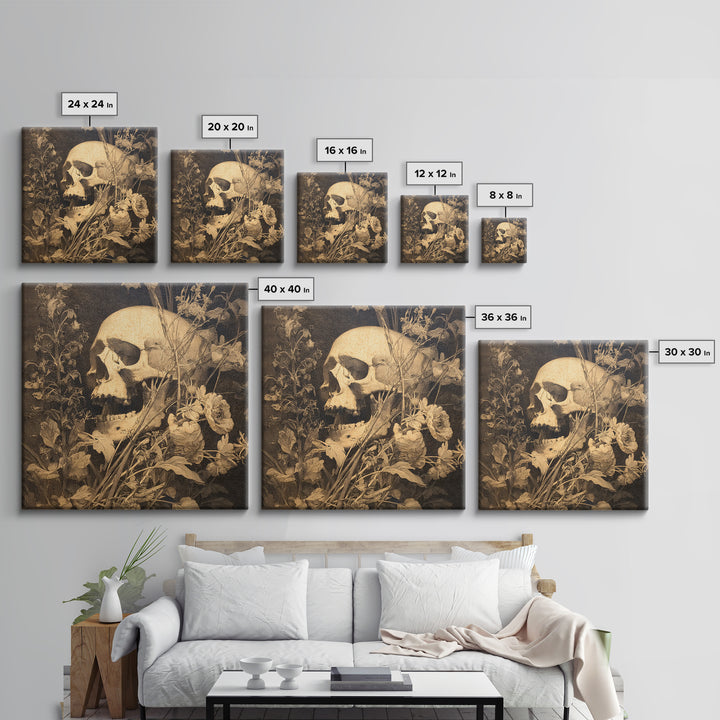 Skeletal Botanicals, Symbolist Dream Art, Square Wall Art, Macabre Wall Art, Framed Canvas Print, Halloween Wall Art, Halloween Decor