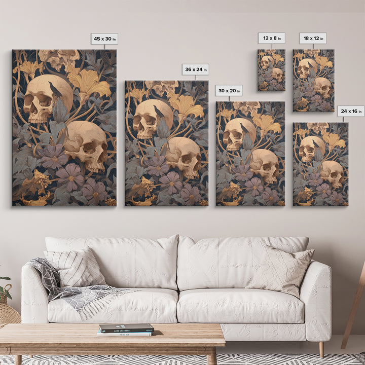 Skeletal Botanicals, Symbolist Death Art, Vertical Wall Art, Dark Fantasy Wall Art, Framed Canvas Print, Halloween Wall Art
