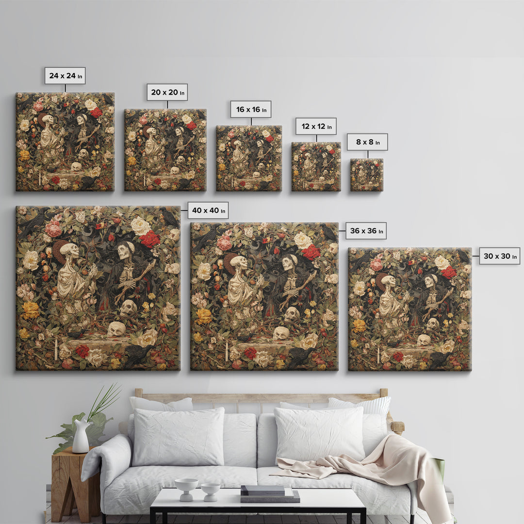 Skeletal Botanicals, Dark Symbolist Art, Square Wall Art, Macabre Wall Art, Canvas Print, Halloween Wall Art, Statement Wall Art