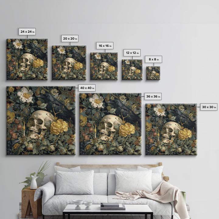 Skeletal Botanicals, Symbolist Etching Art, Square Wall Art, Macabre Wall Art, Framed Canvas Print, Halloween Wall Art, Halloween Decor