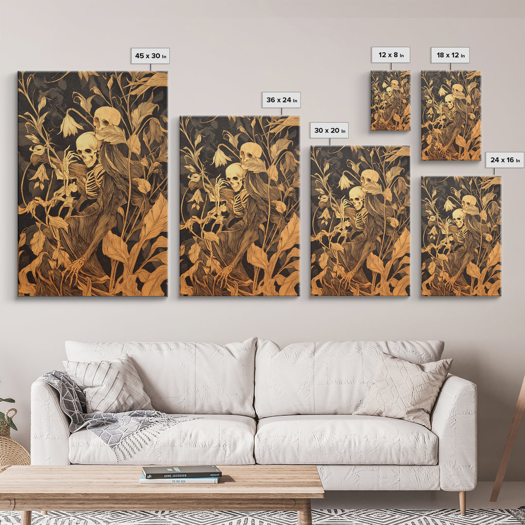 Skeletal Botanicals, Expressionist Gothic Art, Vertical Wall Art, Gothic Horror Wall Art, Canvas Print, Halloween Wall Art