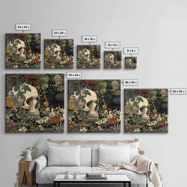 Skeletal Botanicals, Stained Glass Gothic Art, Square Wall Art, Gothic Horror Wall Art, Framed Canvas Print, Halloween Wall Art