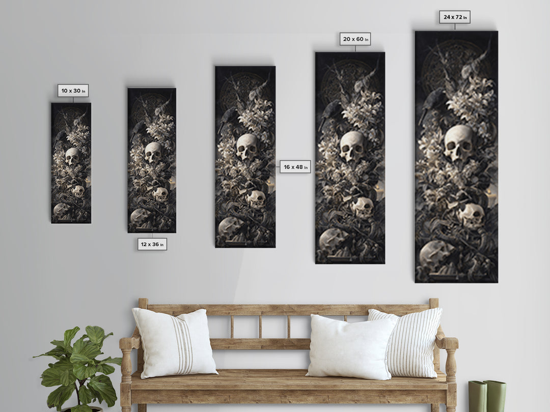 Skeletal Botanicals, Biomechanical Horror Art, Tall Narrow Wall Art, Macabre Wall Art, Framed Canvas Print, Halloween Wall Art