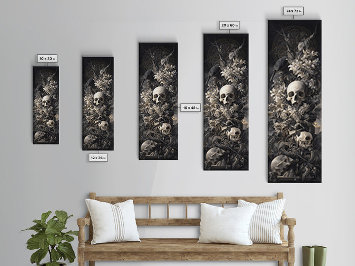 Skeletal Botanicals, Biomechanical Horror Art, Tall Narrow Wall Art, Macabre Wall Art, Framed Canvas Print, Halloween Wall Art