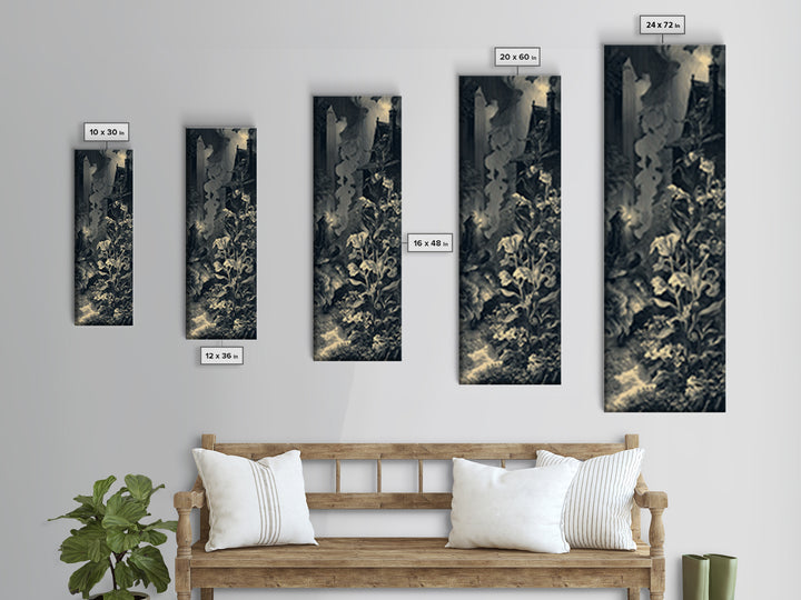 The Poison Garden, Gothic Engraving Art, Tall Narrow Wall Art, Dark Halloween Decor, Canvas Print, Halloween Wall Art