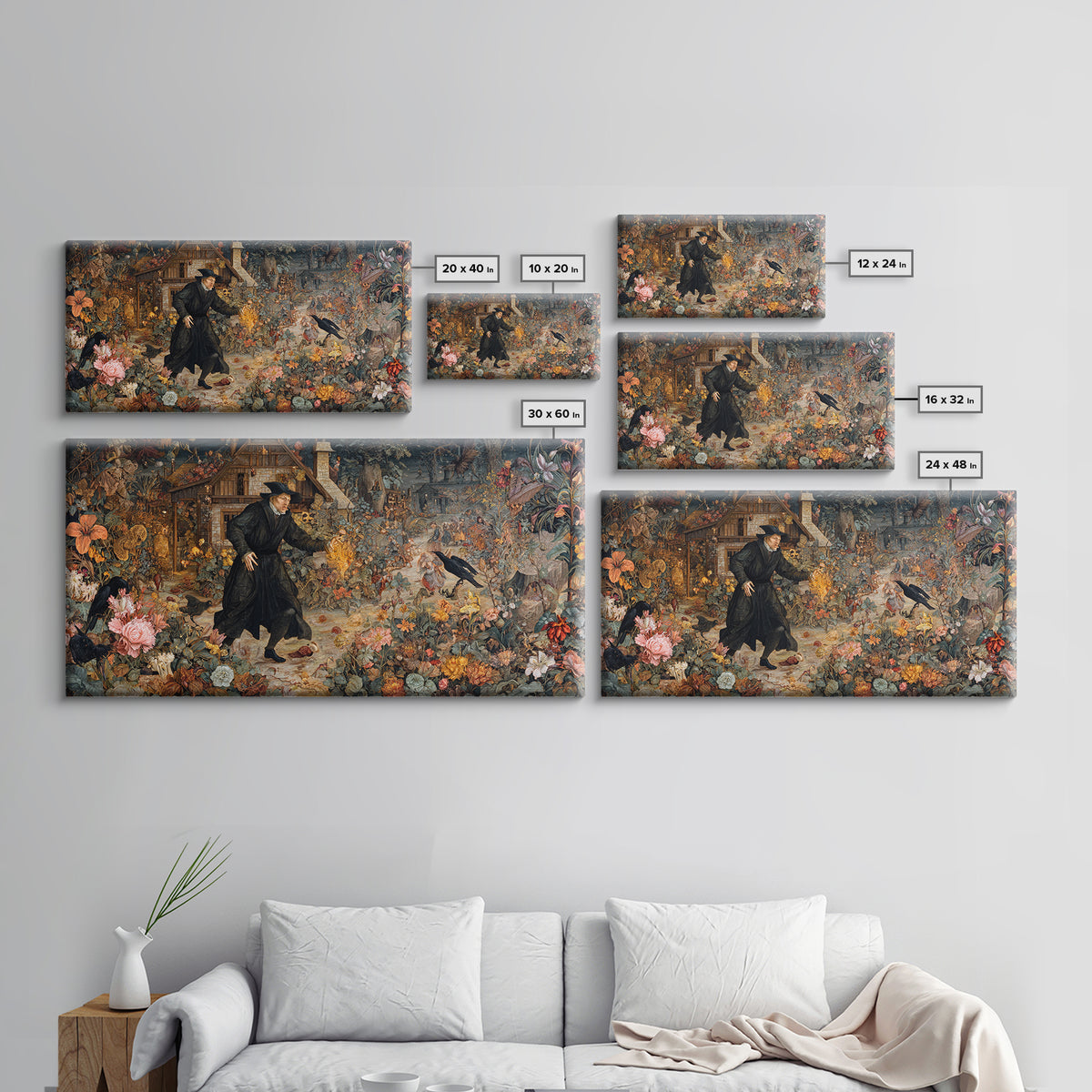 The Poison Garden, Northern Renaissance Horror, Wide Panoramic Art, Dark Fantasy Wall Art, Canvas Print, Halloween Wall Art