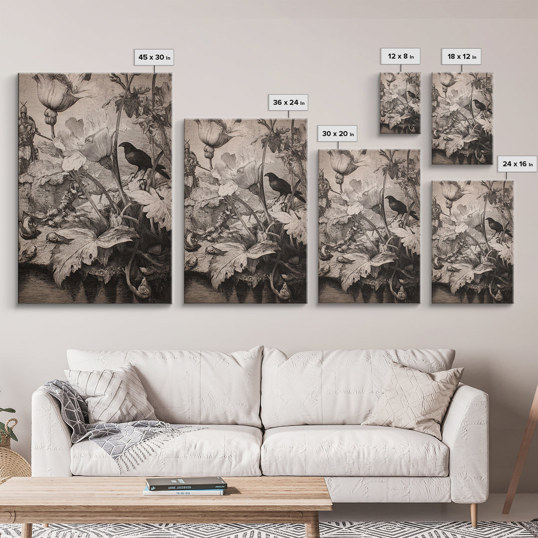 The Poison Garden, Renaissance Engraving Art, Vertical Wall Art, Dark Fantasy Wall Art, Canvas Print, Halloween Wall Art