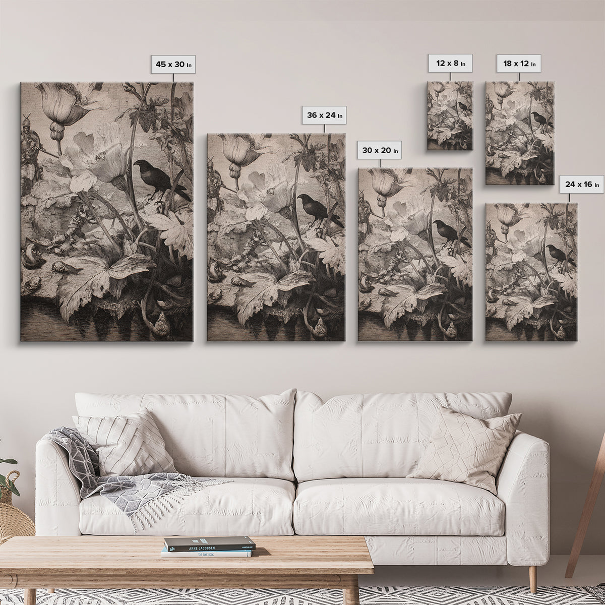 The Poison Garden, Renaissance Engraving Art, Vertical Wall Art, Dark Fantasy Wall Art, Canvas Print, Halloween Wall Art