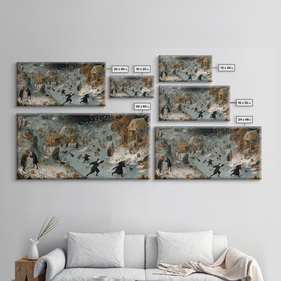 Frozen Halloween, Northern Renaissance Horror, Wide Panoramic Art, Macabre Wall Art, Canvas Print, Halloween Wall Art
