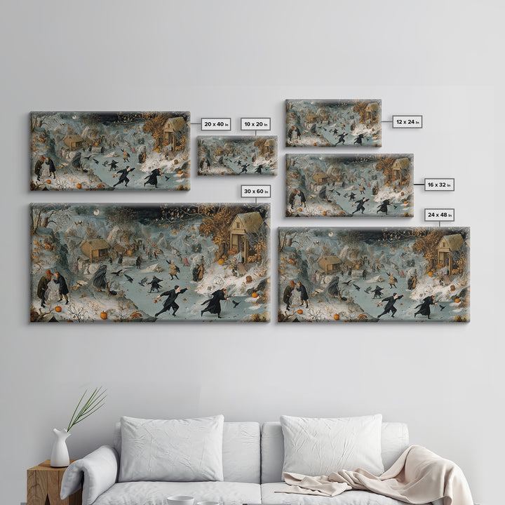 Frozen Halloween, Northern Renaissance Horror, Wide Panoramic Art, Macabre Wall Art, Canvas Print, Halloween Wall Art