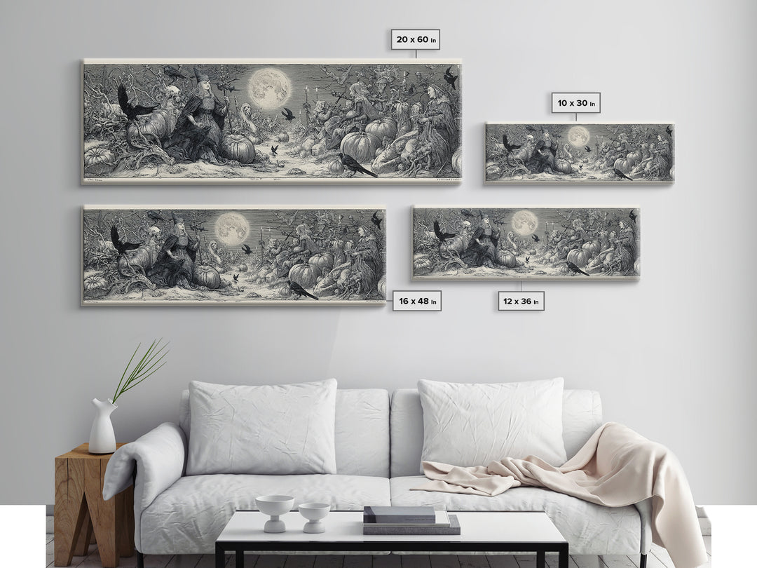 Frozen Halloween, Renaissance Engraving Art, Extra Wide Wall Art, Gothic Horror Wall Art, Canvas Print, Halloween Wall Art