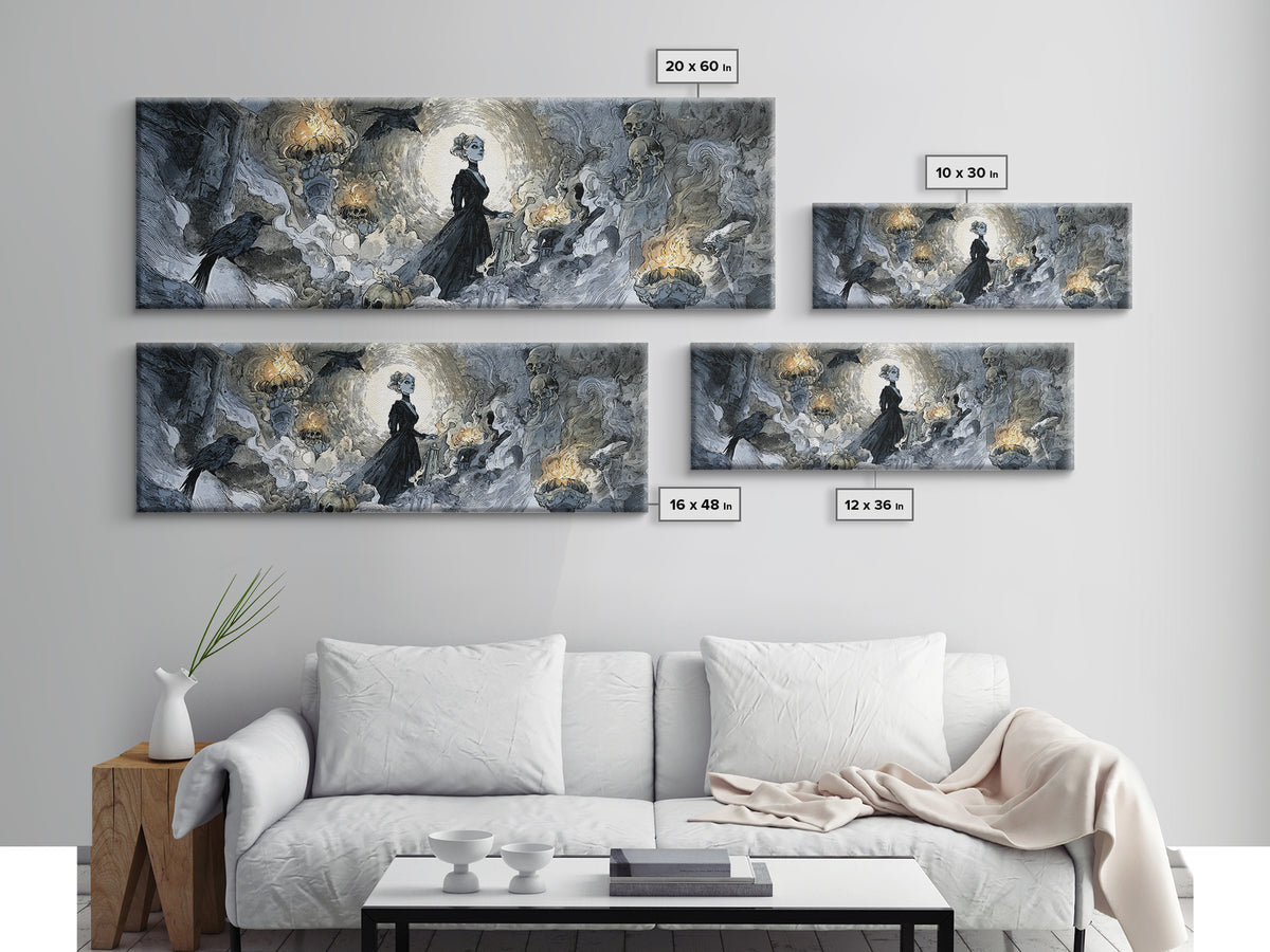 Frozen Halloween, Decadent Gothic Art, Extra Wide Wall Art, Macabre Wall Art, Framed Canvas Print, Halloween Wall Art