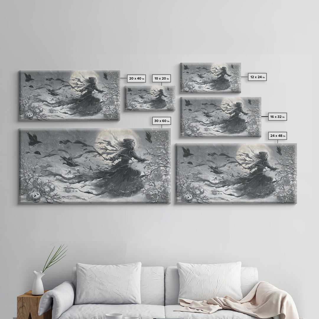 Frozen Halloween, Expressionist Nightmare Art, Wide Panoramic Art, Macabre Wall Art, Framed Canvas Print, Halloween Wall Art