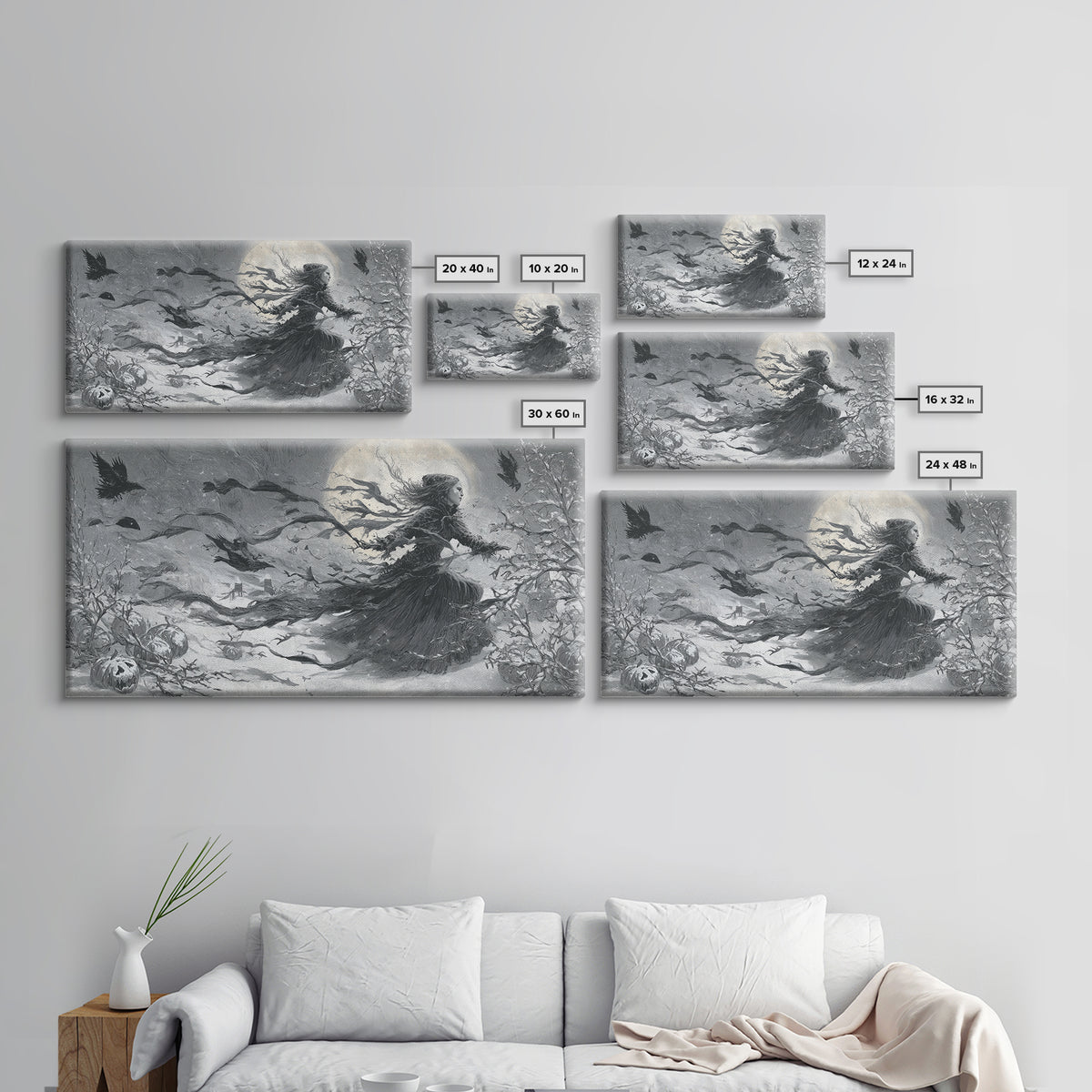 Frozen Halloween, Expressionist Nightmare Art, Wide Panoramic Art, Macabre Wall Art, Framed Canvas Print, Halloween Wall Art