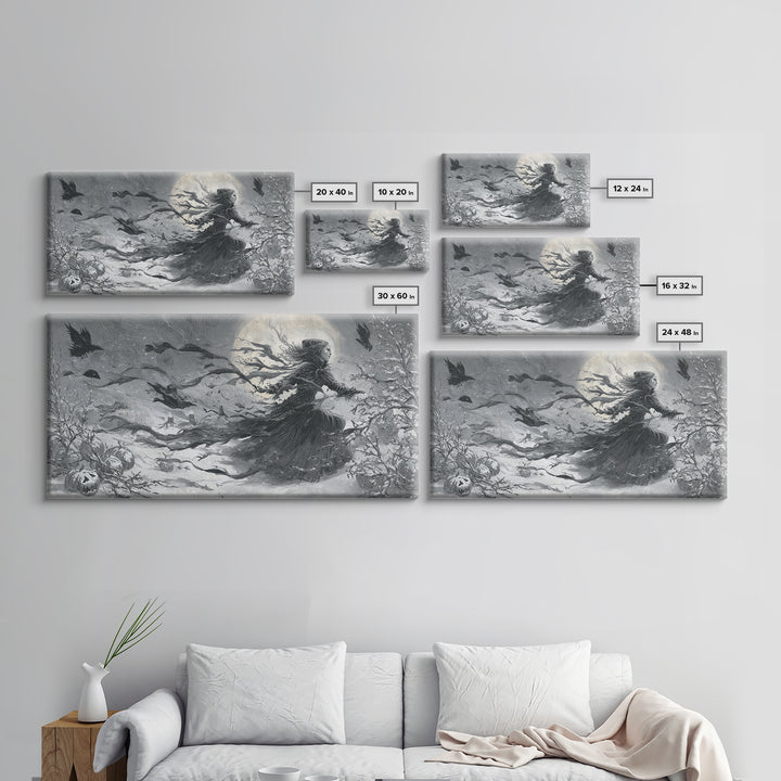 Frozen Halloween, Expressionist Nightmare Art, Wide Panoramic Art, Macabre Wall Art, Framed Canvas Print, Halloween Wall Art