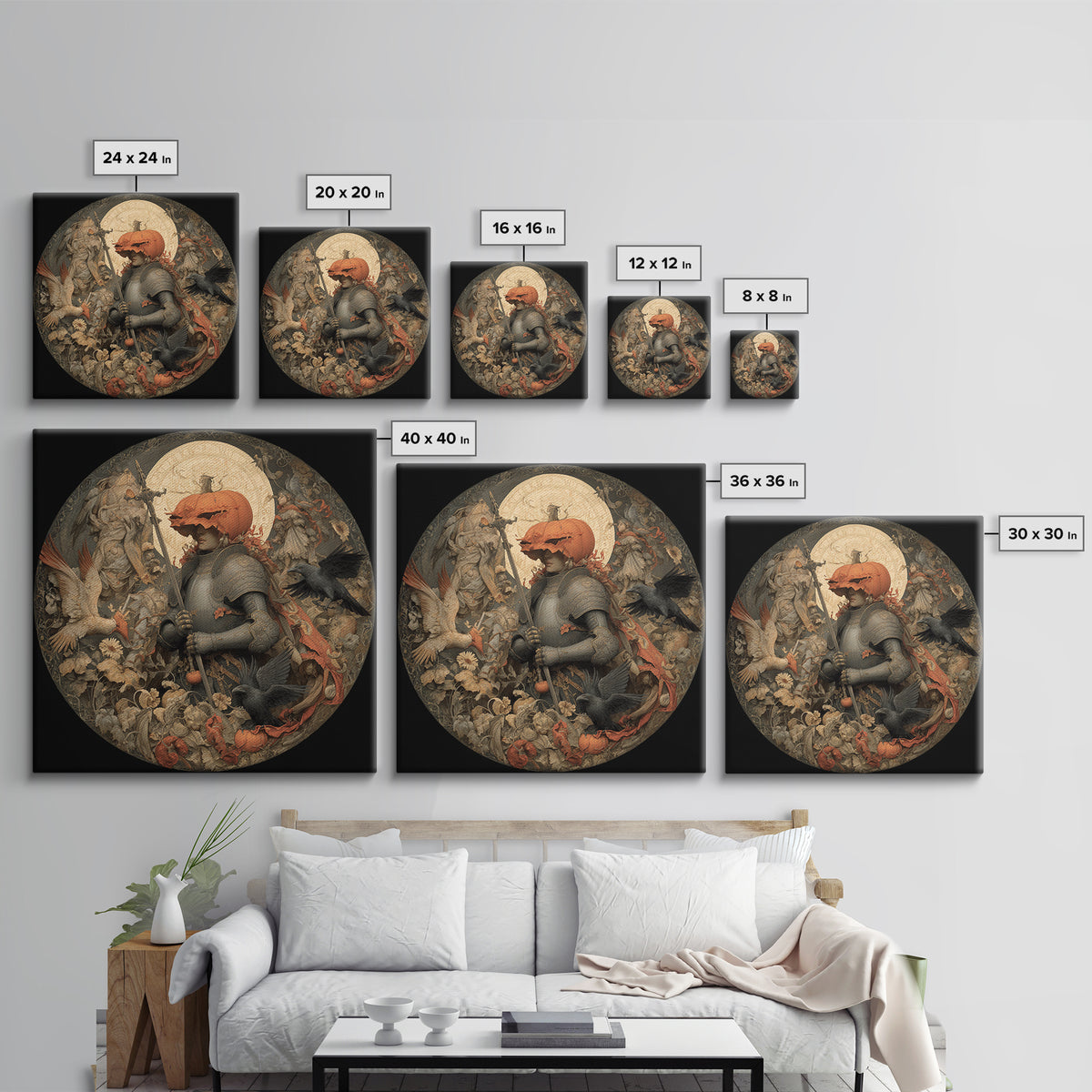 The Pumpkin Paladin, Dark Renaissance Art, Square Wall Art, Gothic Horror Wall Art, Canvas Print, Halloween Wall Art