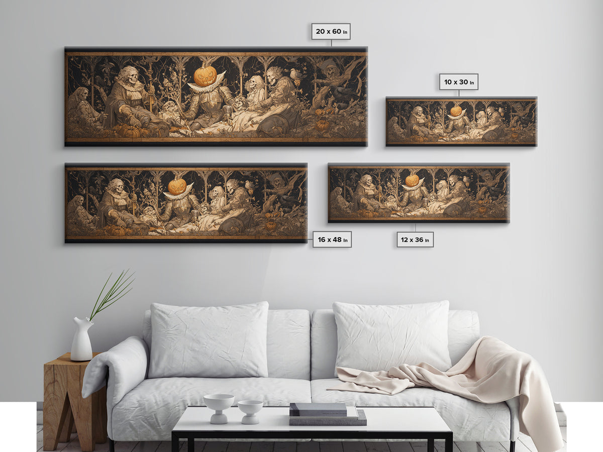 The Pumpkin Paladin, Danse Macabre Art, Extra Wide Wall Art, Gothic Horror Wall Art, Canvas Print, Halloween Wall Art