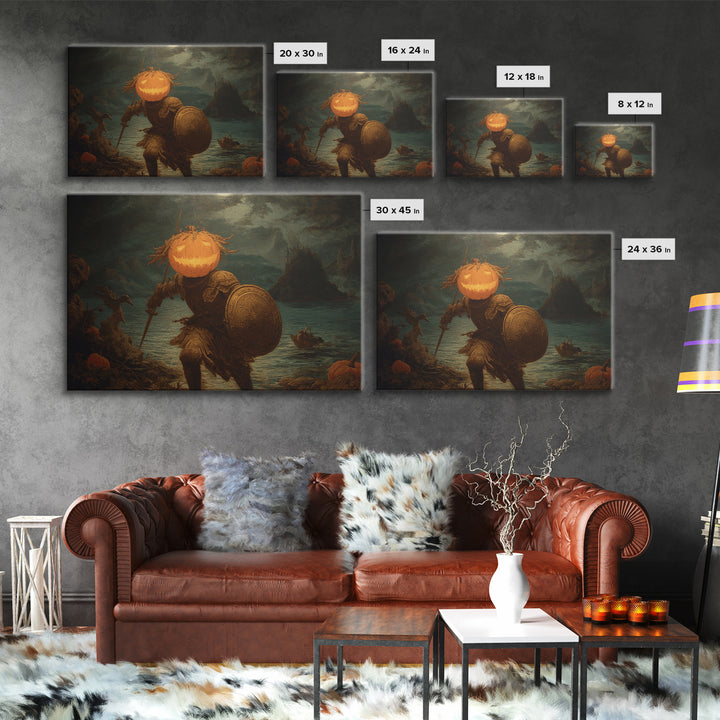 The Pumpkin Paladin, Symbolist Gothic Landscape, Landscape Wall Art, Dark Fantasy Wall Art, Framed Canvas Print, Halloween Wall Art