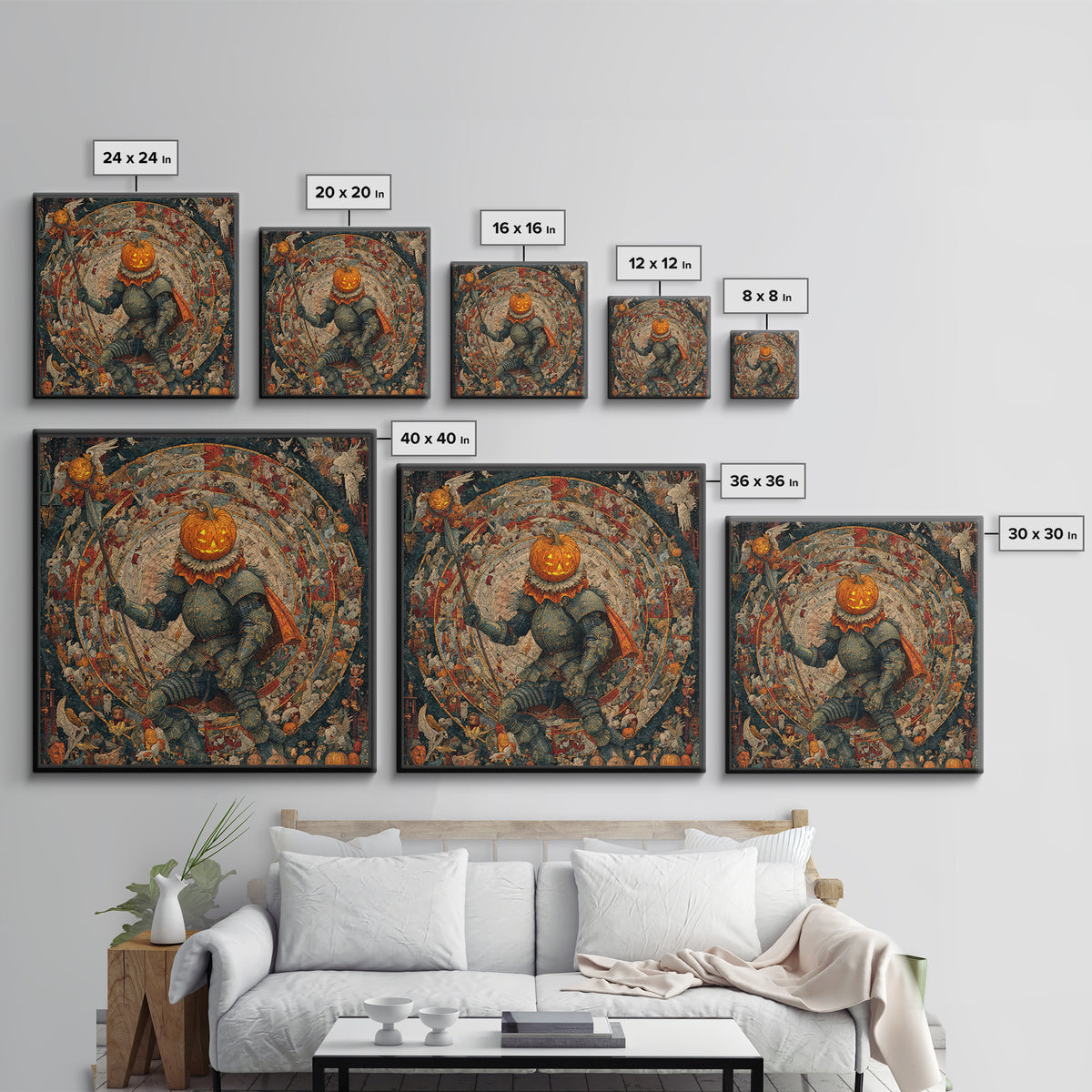 The Pumpkin Paladin, Grotesque Carnival Art, Square Wall Art, Dark Fantasy Wall Art, Canvas Print, Halloween Wall Art, Seasonal Home Decor