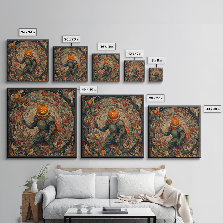 The Pumpkin Paladin, Grotesque Carnival Art, Square Wall Art, Dark Fantasy Wall Art, Canvas Print, Halloween Wall Art, Seasonal Home Decor