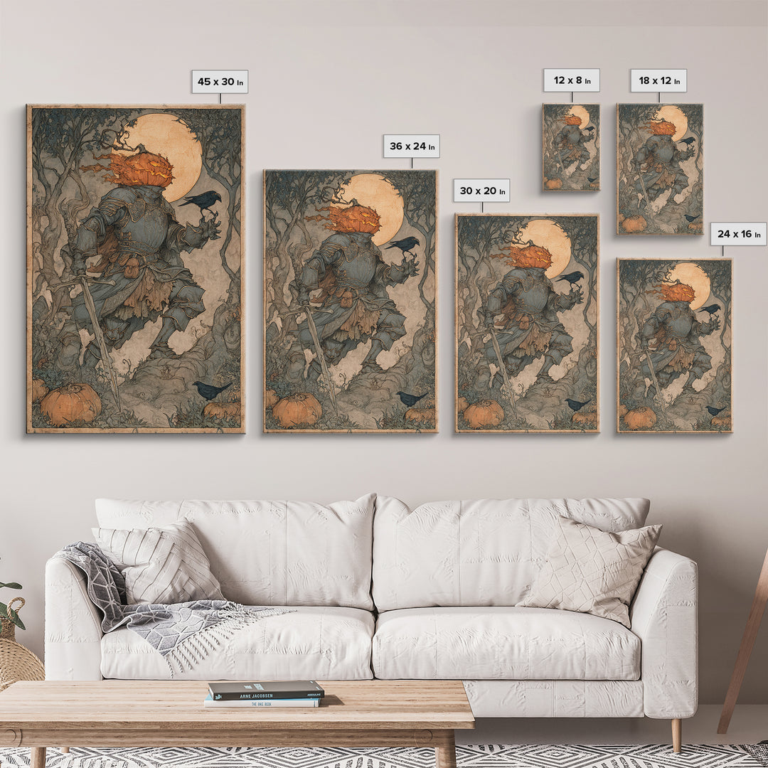 The Pumpkin Paladin, Gothic Storybook Art, Vertical Wall Art, Gothic Horror Wall Art, Canvas Print, Halloween Wall Art