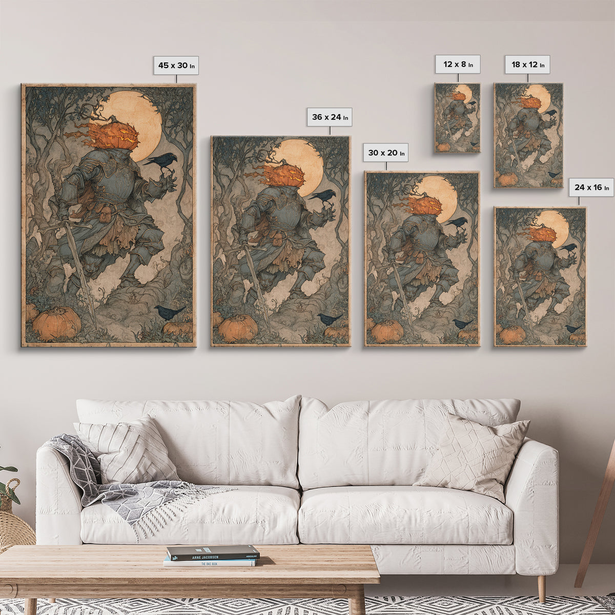 The Pumpkin Paladin, Gothic Storybook Art, Vertical Wall Art, Gothic Horror Wall Art, Canvas Print, Halloween Wall Art
