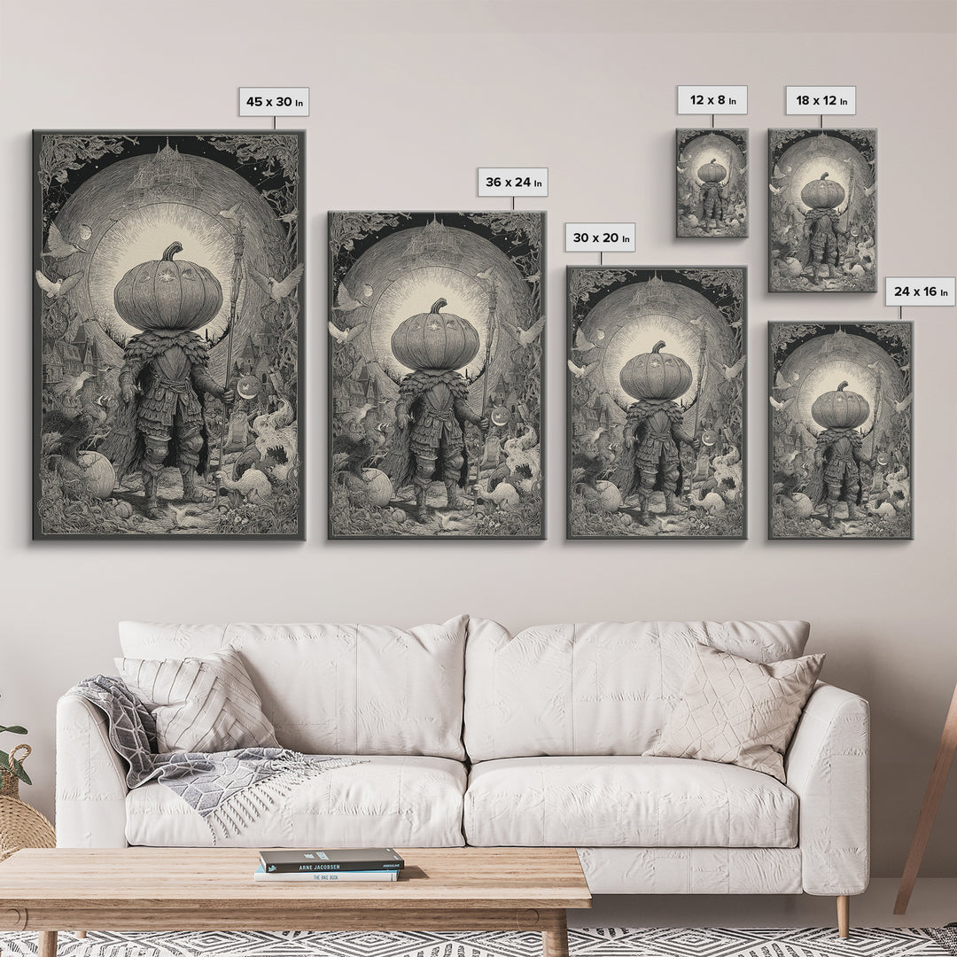 The Pumpkin Paladin, Victorian Macabre Art, Vertical Wall Art, Macabre Wall Art, Canvas Print, Halloween Wall Art, Statement Wall Art